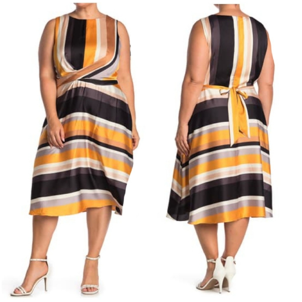 London Times Striped Sleeveless  Fit & Flare Dress